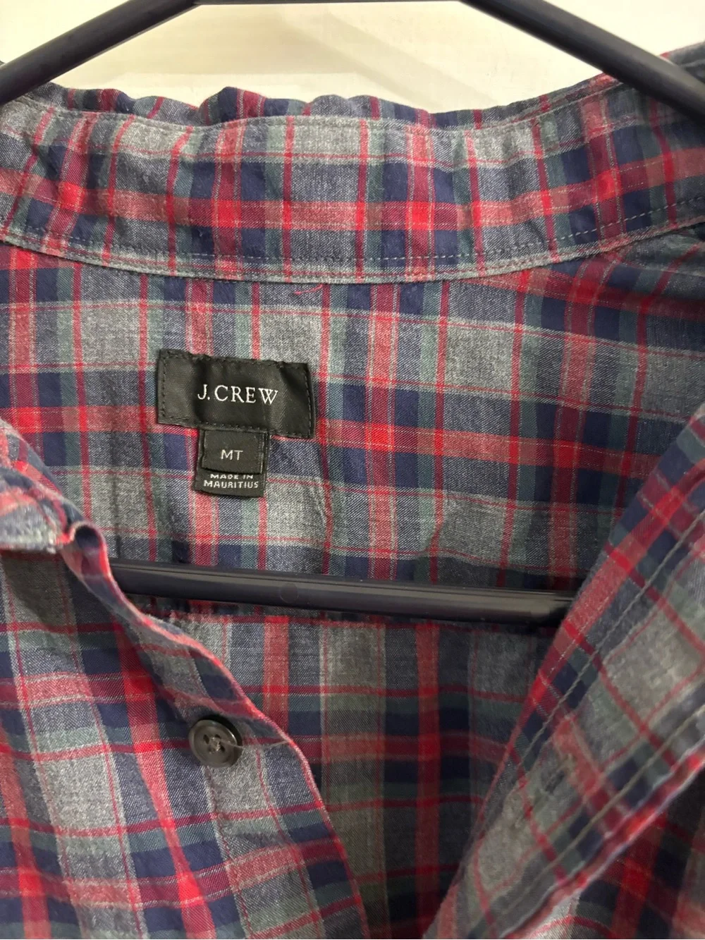 J.Crew Men’s Medium Tall Plaid Button Front Shirt Red Blue Gray